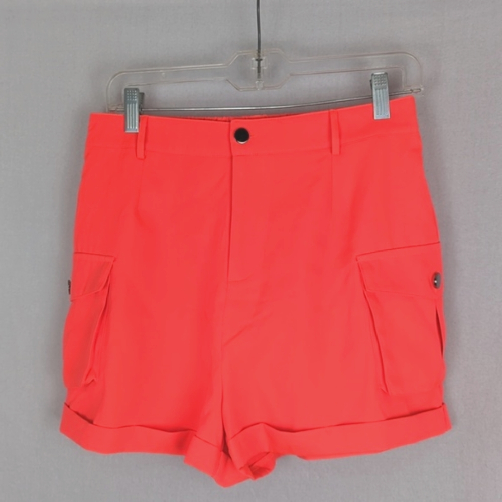 FASHION NOVA Women's Neon Orange Tangerine Cuffed Cargo Shorts